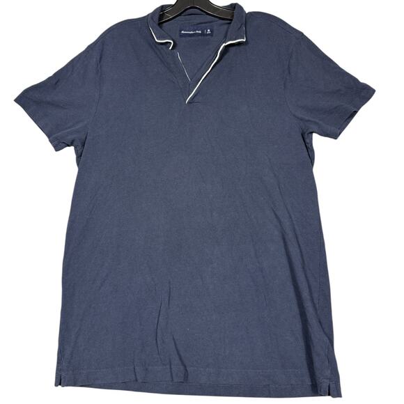 Abercrombie & Fitch Navy Split Neck Polo Shirt Men’s Medium 100% Cotton - Picture 2 of 5